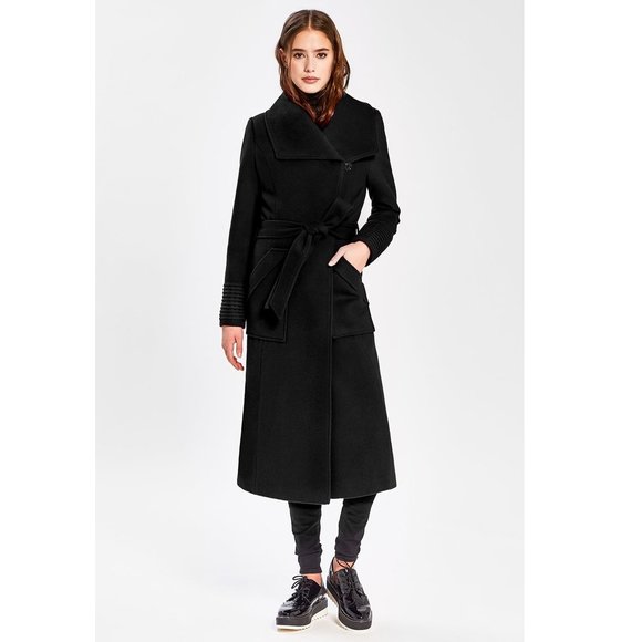 SENTALER Long Hooded Wrap Coat Black - Picture 5 of 6